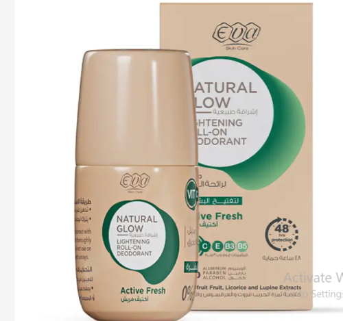 Eva Skin Care Natural Glow Roll-On Deodorant for Skin Lightening Active Fresh 60g
